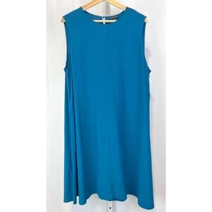 EILEEN FISHER Round Neck Swing Dress Tencel Viscose Crepe Sleeveless Nile Blue L